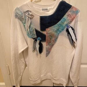 Vintage Gepetto White Sweatshirt with Denim Accents